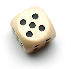 Dice showing 1, 2, 3, 4, 5, and 6 dots isolated on white.