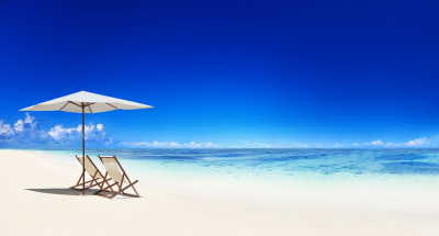 Deck chair on the tropical beach.