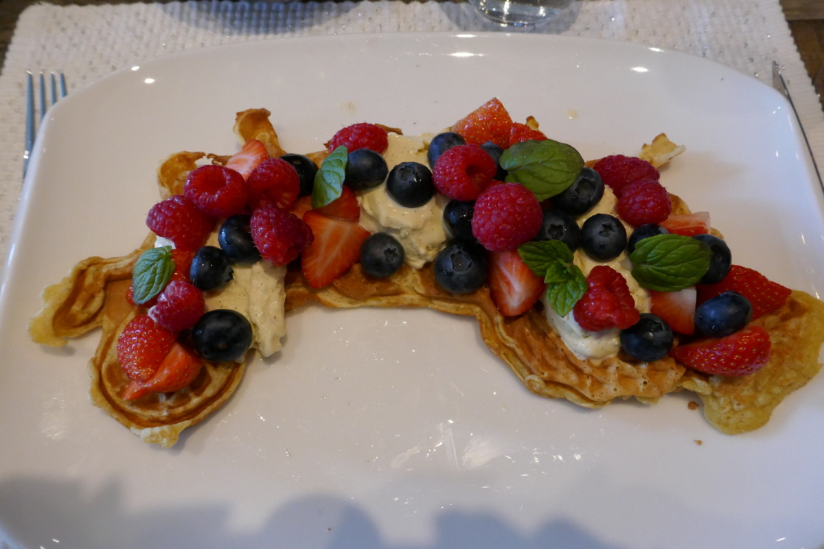 Try dessert waffles, with ice cream and delicious berries