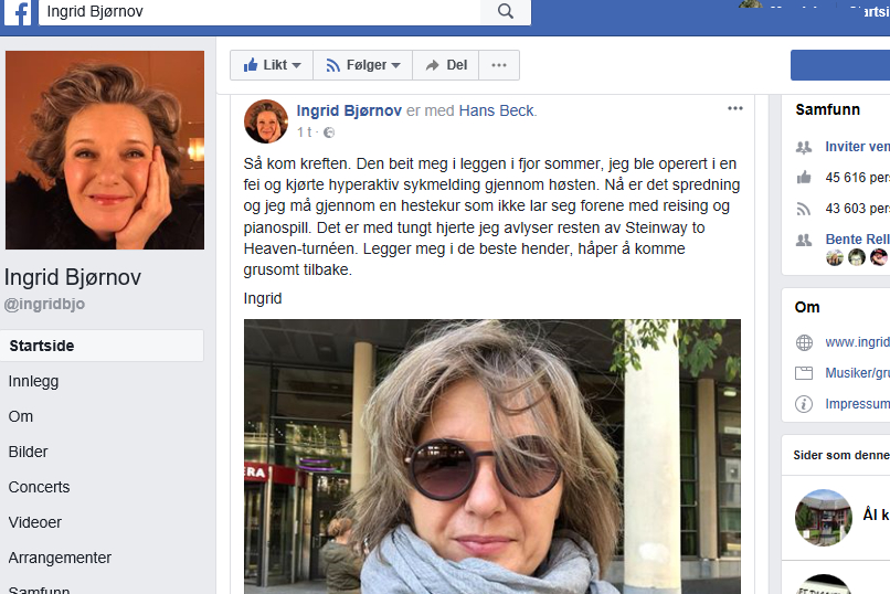 Ingrid Bjørnov (54) er alvorlig kreftssyk