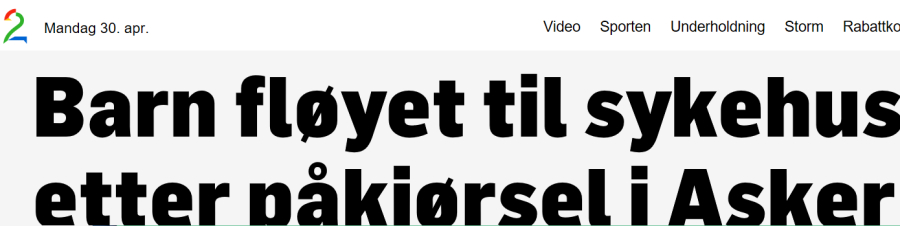 TV2: Et barn er fløyet til sykehus etter det som trolig er en påkjørsel på Vettre i Asker.