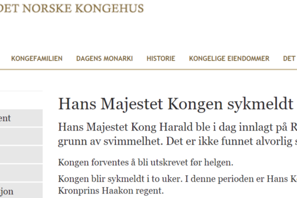 8. januar det ble kjent at kong Harald var innlagt på sykehus. Nå er han blitt utskrevet fra sykehuset ei uke etter innleggelsen