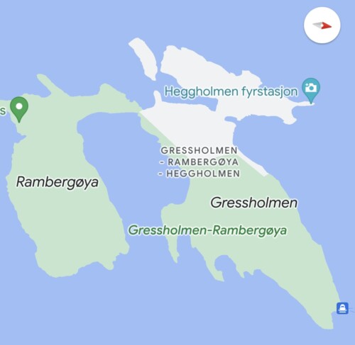 Kart over Gressholmen, Rambergøya og Heggholmen i indre Oslofjord