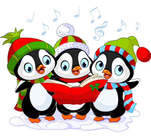 
Three cute Christmas carolers penguins