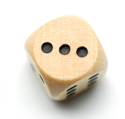 Dice showing 1, 2, 3, 4, 5, and 6 dots isolated on white.